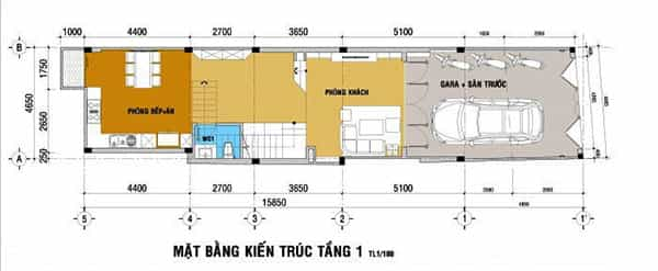 Bản vẽ thiết kế tầng 1 nhà 5x15