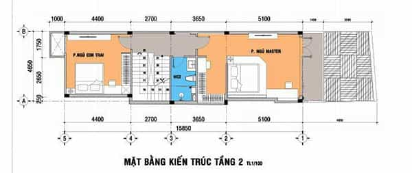 Bản vẽ thiết kế tầng 2 nhà 5x15