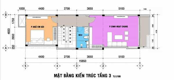 Bản vẽ thiết kế tầng 3 nhà 5x15